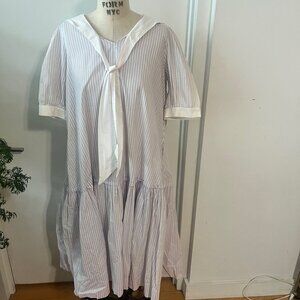 Rare Vintage LAURA ASHLEY Cotton  Striped Sailor Dress Size Large